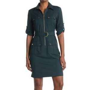 Sharagano Navy Blue Zip Front Shirt Dress